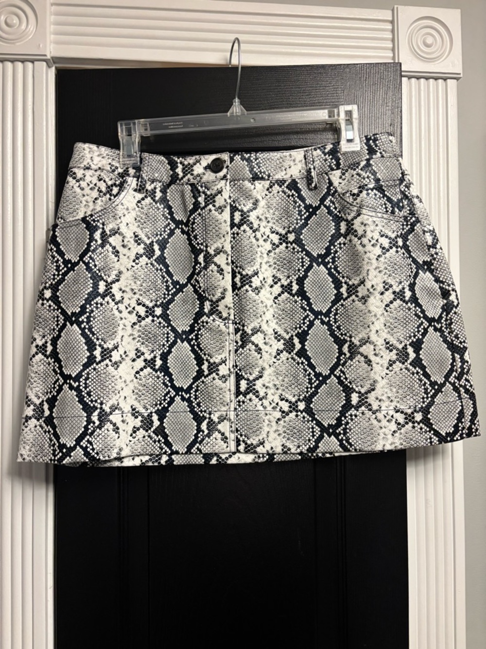 Apparis Black & White Snake-Print Mini Skirt